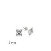 Boucles d'oreilles carrées en argent avec pierre unique en zircon - 3 mm